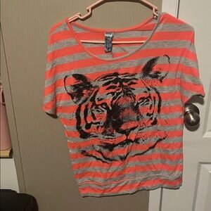 Meiosis Orange and Gray Striped Tee
